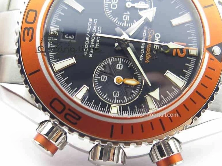 0320 Sophisticated Planet Ocean Master Chronometer Chrono SS OM 1:1 Best Edition Orange On SS Bracelet A 8156